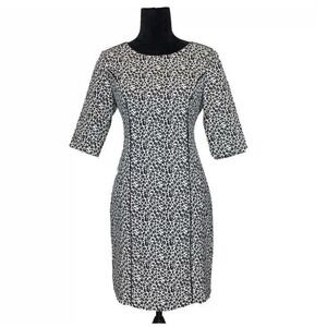 NWT Banana Republic Petite 2P Leopard Print Sheath Dress Black White Piping T
